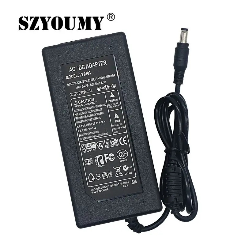 SZYOUMY AC 100 240V DC 24V 3A адаптер питания 72W зарядное устройство Трансформатор 2A для