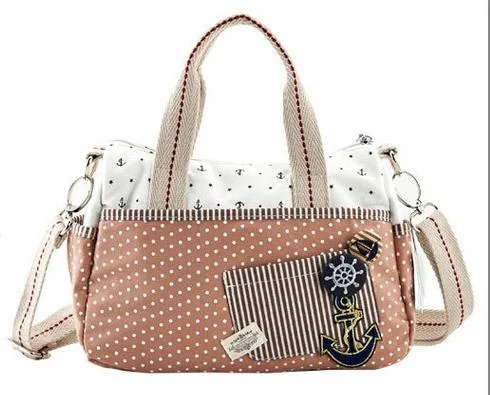 

New Arrival Good-looking Canvas Schoolbag Womens Shoulder Handbag Decorated Lovely Dots For School Girls Preppy Style Bag
