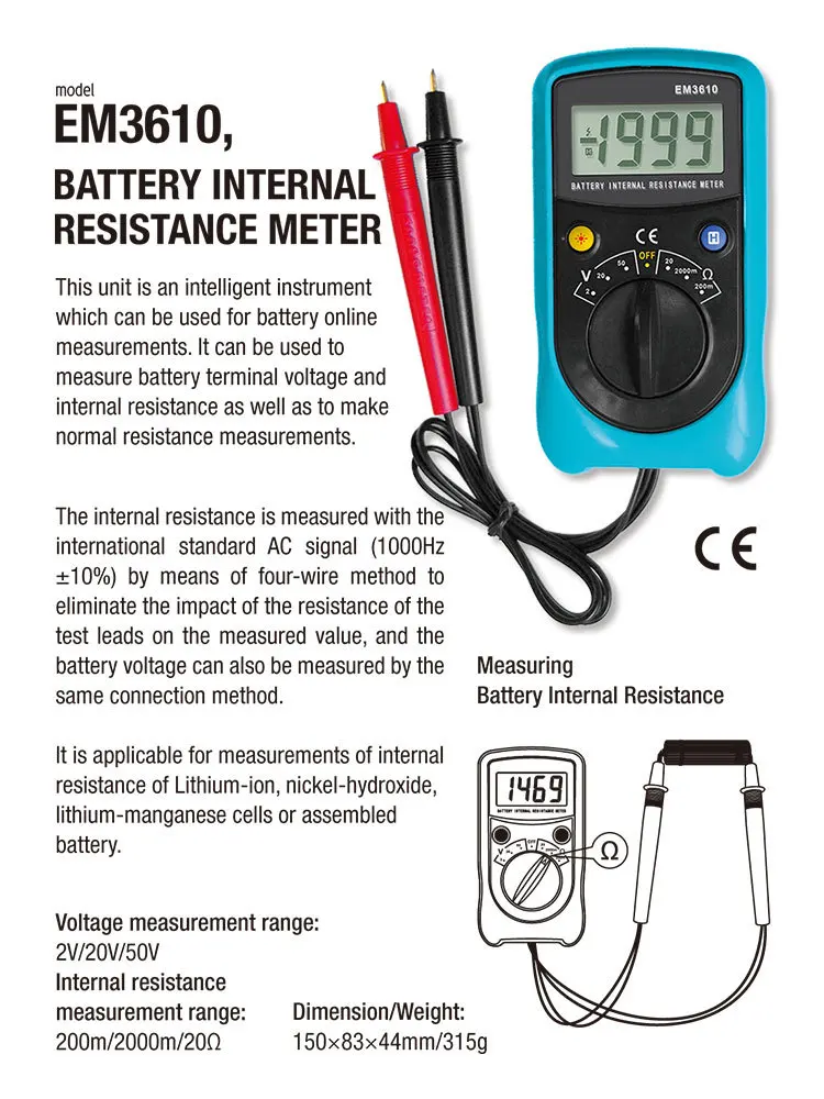 ALL SUN EM3610 Battery Internal Resistance Meter Battery Voltage Temperature Coefficient Automotive Tester