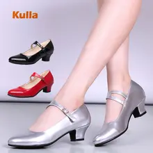 Брендовая обувь для латинских танцев Танго на среднем каблуке женская Современная обувь для бальных танцев на квадратном каблуке Женская обувь для выступлений с закрытым носком
