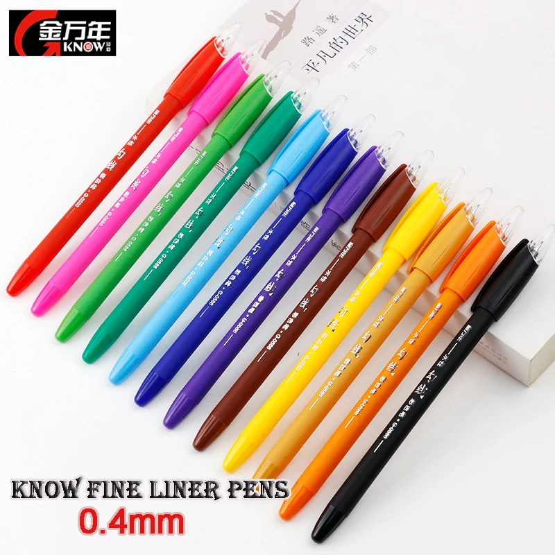 Genvana/Know 12 Colors Hook Fine Line Pen 0.4mm Water-based Sketch Fiber Liner Drawing Marker hand-painted Needle Stroke Art Set |