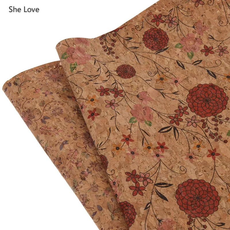

She Love A3 Soft Cork Fabric Vintage Flower Pattern Printed Fabric Sewing DIY Garment Bow Handbags Materials