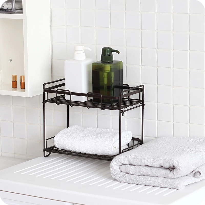 Double deck iron collection shelf kitchen floor table spice rack
