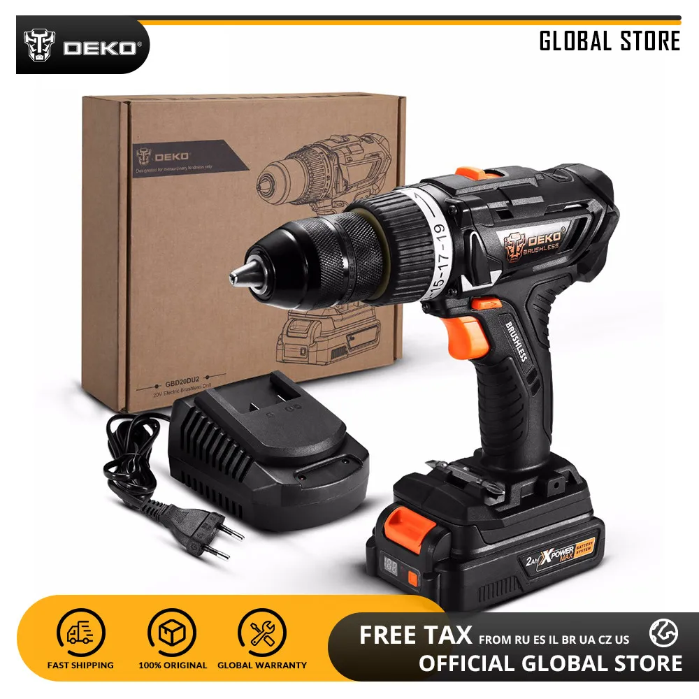 

DEKO GBD20DU2 20V Max Brushless Cordless Drill Lithium-Ion Battery Electric Screwdriver 13mm 2-Speed 58Nm Torque DIY Power Tool