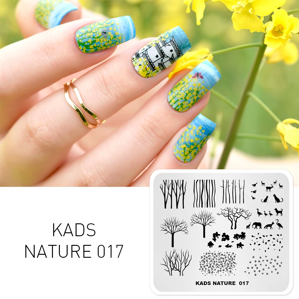KADS NATURE 017 Stamping Plate nail art Animals Elephant Forest design nail art templates Image DIY Manicure stamp plates 5