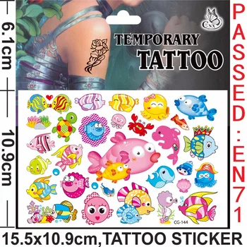 

4PCS/lot temporary tattoo sticker of blue fish theme stickers for children party present, kids birthday present, party favor