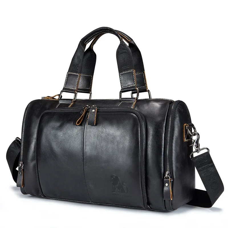 

2019 Casual Men Genuine Leather Handbags Leather Tote Men Large Crossbody Bags Iron blue Travel Shoulder Bags Business Handbags