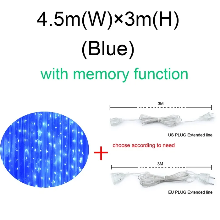 Blue with line 4,5 м x 3 м 304 светодиодов для дома, улицы, праздника, Рождества, декоративные свадебные, рождественские гирлянды, сказочные гирлянды, гирлянды, вечерние гирлянды - Испускаемый цвет: Blue with line