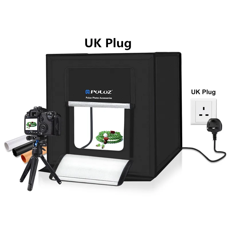 40*40 см 16inc. мини-фотостудия, светильник, софтбокс для фотосъемки, светодиодное освещение для фото студии, палатка, коробка, комплект, светильник, коробка, США, Великобритания - Цвет: UK Plug