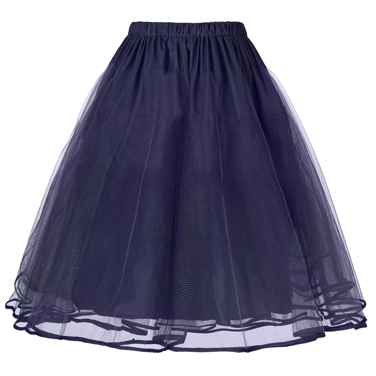 Navy Blue Новые женские Модные Роскошный чехол-портмоне в ретро-стиле юбка Винтаж 3-слойная Тюлевая сетка юбка Для женщин Высокая талия плиссированные однотонные Цвет Половина крышка на объектив - Цвет: Navy Blue