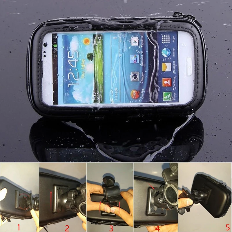  Universal Waterproof Motorcycle Phone Holder Zipper Pocket Handlebar Phone Mount Stand Support Bag 
