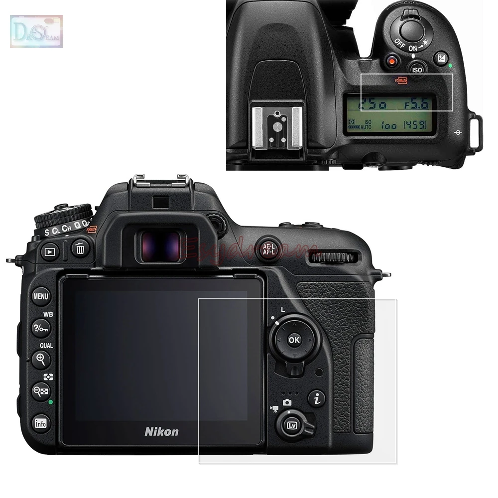 

Self-adhesive Glass Main LCD Screen Protector + Info Top LCD Film Cover Guard for Nikon D7500