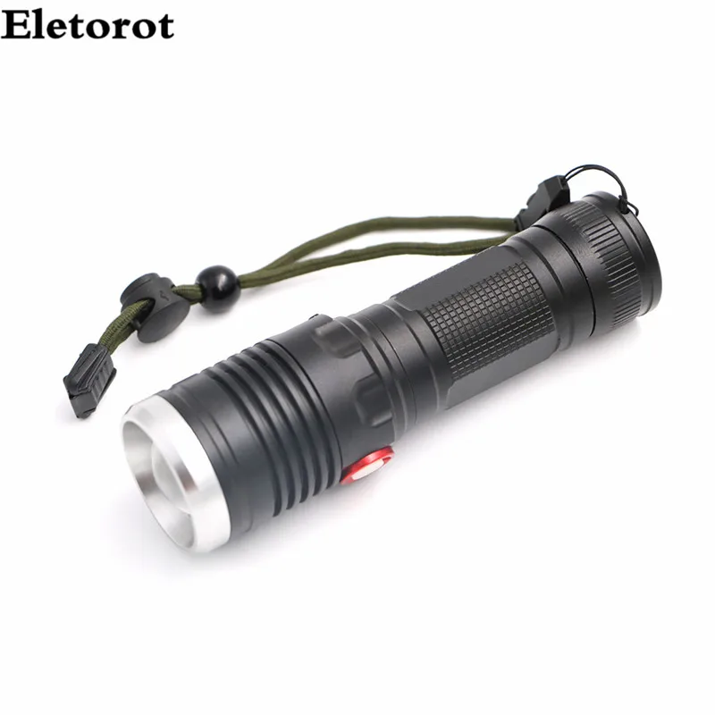 

XML T6 3 Mode USB Rechargeable Flashlight Adjustable Focus Zoomable Torch Tactical Flashlight For Camping Fishing with Tail Rope
