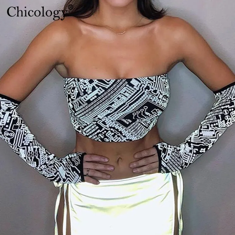 Chicology отражающая интегральная схема печати boob труба укороченный топ 2019 Летняя