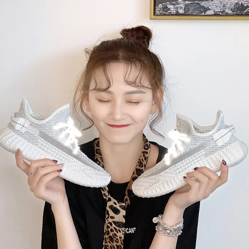 

Flat casual sports shoes 2019 summer starry flying woven reflective students lightweight mesh breathable fashion shoes
