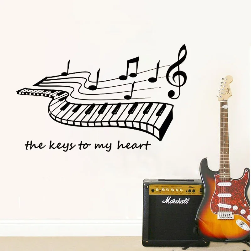 ZOOYOO Piano Wall Decal KEYS TO My HEART Vinyl Sticker Art Decor Bedroom Mural School Educational Artist Musician Home | Дом и сад