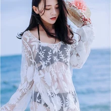 Для женщин белый Пляжная накидка купальные костюмы кружевной купальник-бикини пляжные костюмы Cover Ups пляжная туника платья Саида de praia сокрытие парео