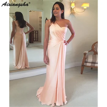 

Pink Cheap Elegant Prom Dress 2019 One Shoulder Formal Women Long Modest Simple Backless Custom Party vestidos de gala