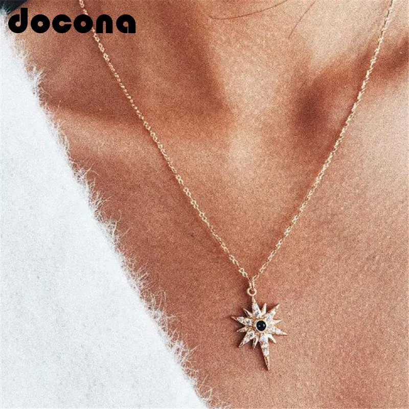 

docona Bohemian Gold Crystal Star Pendant Necklace for Women Girl Metal Geometric Star Chains Charms Necklace Collar 4262