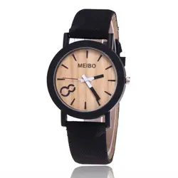 Лидер продаж имитация дерева кожа часы для женщин Дамская мода платье кварцевые наручные часы Relogio Feminino