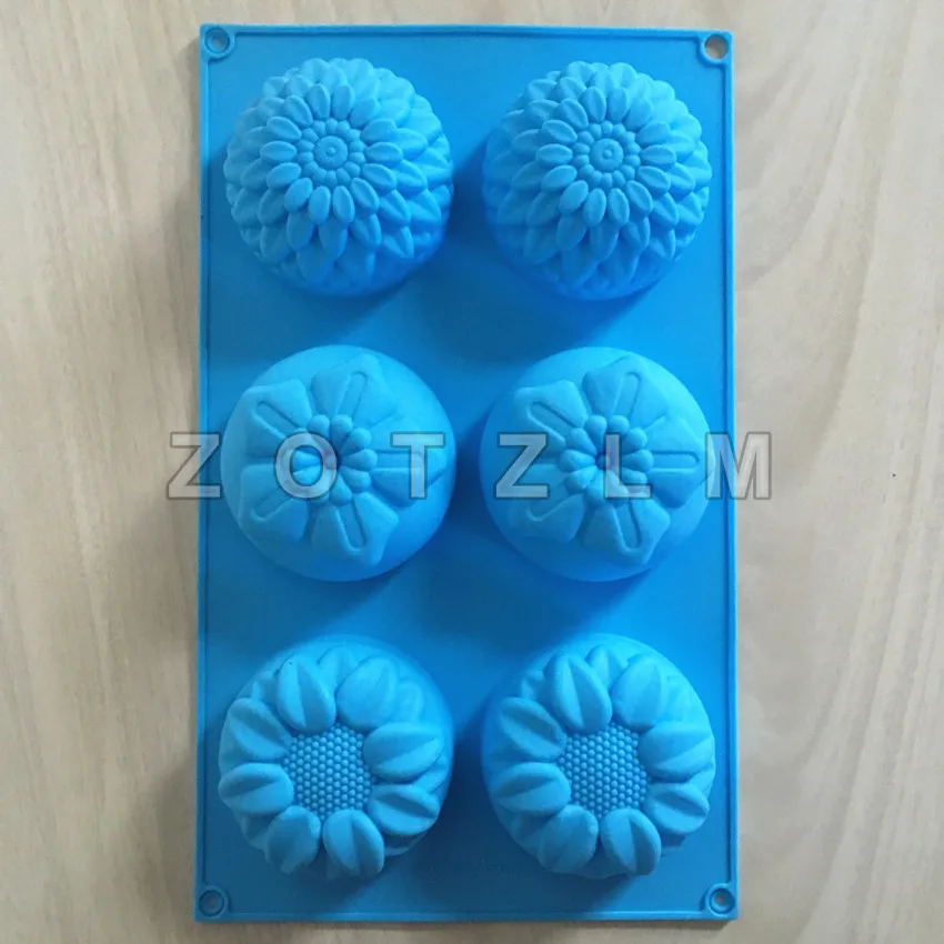 Big Size Flowers Silicone Cake Mold Cookie Candy Mooncake Soap Making Tools Chrysanthemum Sunflower Peach Blossom Shapes GJD062 | Дом и сад