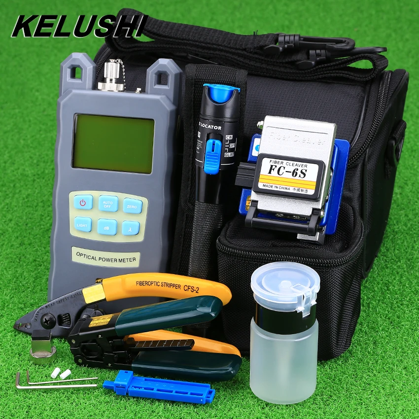 

KELUSHI 9pcs/Set FTTH Tool Kit with FC-6S Fiber Cleaver and Optical Power Meter 5mW Visual Fault Locator Optic Stripper