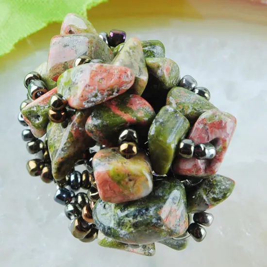 

Fashion Jewelry Unakite Jaspers Chips Beads Stretchy Finger Ring US 6~10 1pcs TJ3037