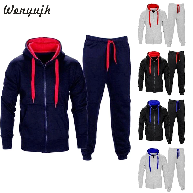 Wenyujh мужские лоскутные осенне-зимние костюмы мужская спортивная одежда спортивный костюм с молнией толстовка из двух частей Drawstring хип хоп