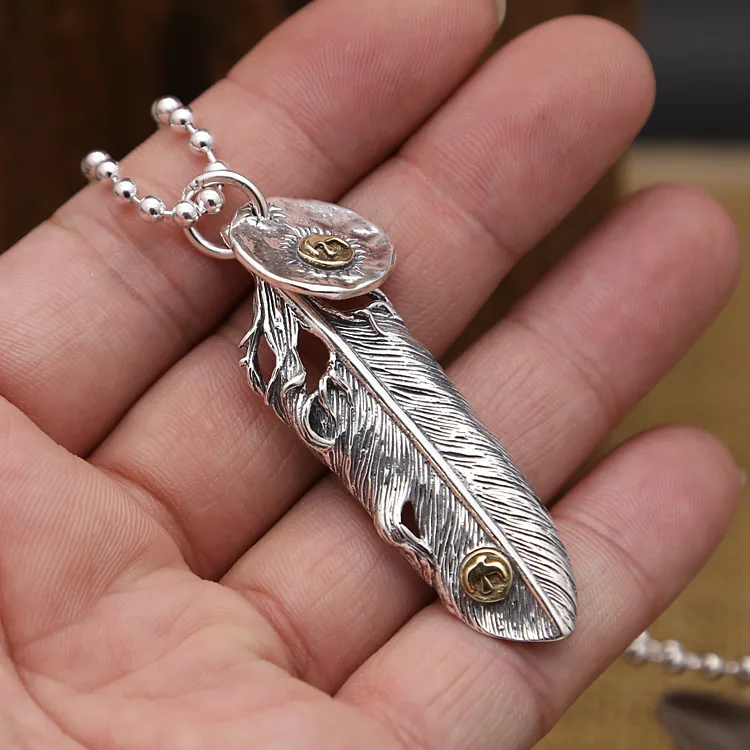 

S925 Sterling Silver Jewelry Retro Thai Silver Takahashi Goro Feather Eagle Tag Personality Male And Female Pendants