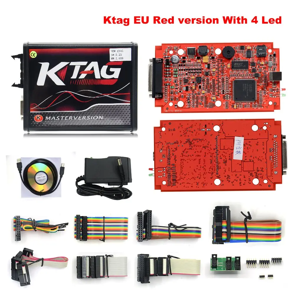 Красный ktag V7.020 V2.23 мастер 7,020 KTAG kess V2 KESS V5.017+ BDM зонд адаптер полный набор ЭБУ программный чип настроечное приспособление