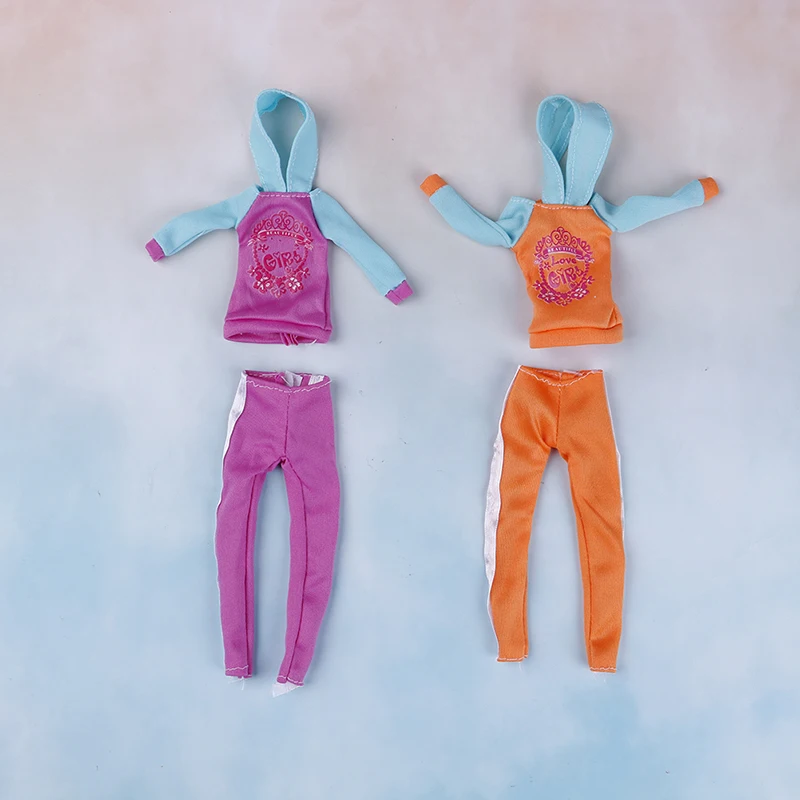 

1Set DIY Flower Print Sportswear Hoodies Top + Trousers Gifts Handmade Girl English Letters Sport Suit Doll Clothes for Doll