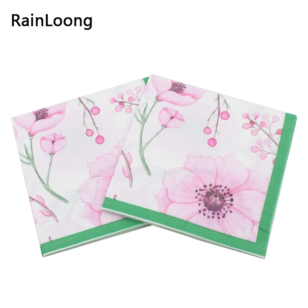 

[RainLoong] Pink Floral Flower Paper Napkins Event & Party Tissue Cocktail Napkin Decoration Serviettes 33*33cm 20pcs/pack/lot