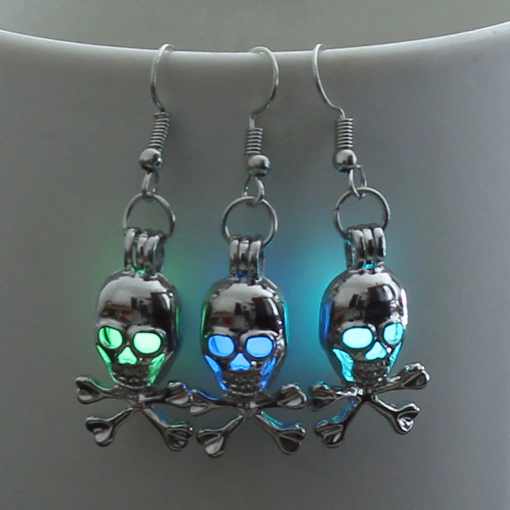 

1Pair Halloween Punk Skull Head Stone Pearl Drop Earrings Hanging Dangle Locket Jewelry Ear Hook Brincos