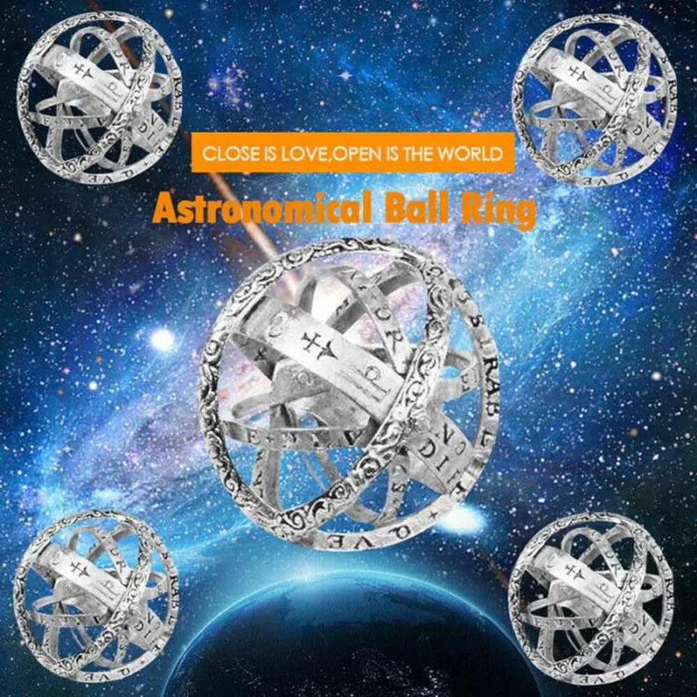 

2 Color Fashion Armillary Sphere Ring Jewelry Astronomical Ball Ring Couple Spherical Gold Ring Pendant Unfolding is the World