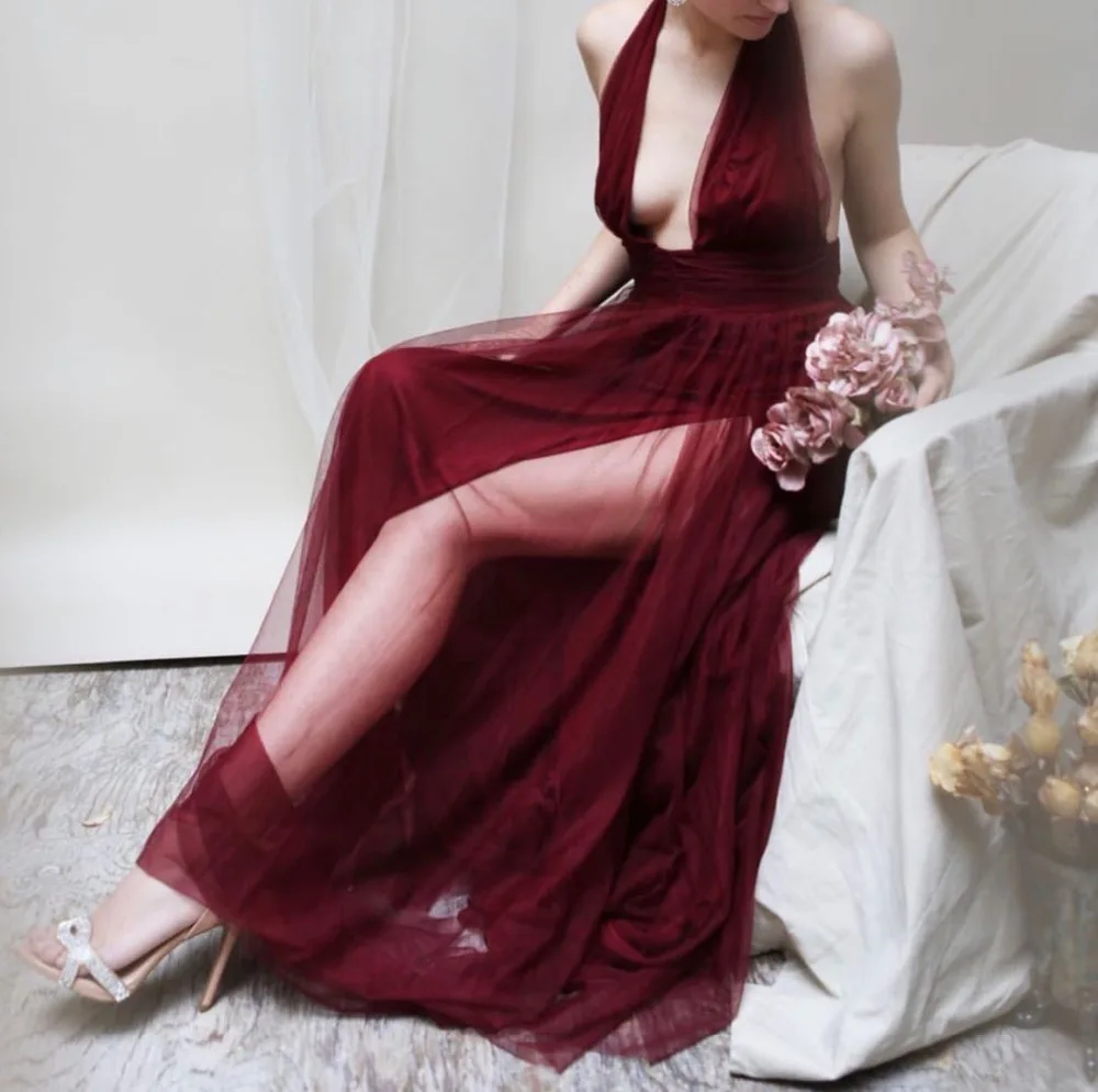 

Deep V Long Elegant Evening Dress Side Sleeves Evening Gown Open Formal Party Dress Prom Special Occasion Red Dresses
