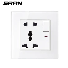 Международная универсальная 5 отверстий розетка с переключателем Италия Высокое качество аксессуары для украшения дома 86*86 с украшением в виде кристаллов закаленное Стекло Панель