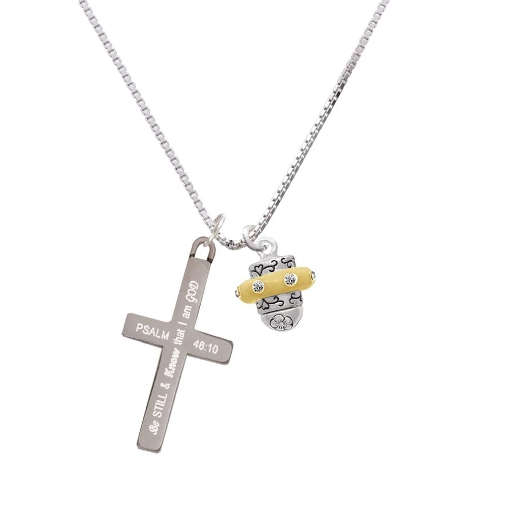 Crystal Two Tone Spinner - Be Still and Know - Cross Necklace
