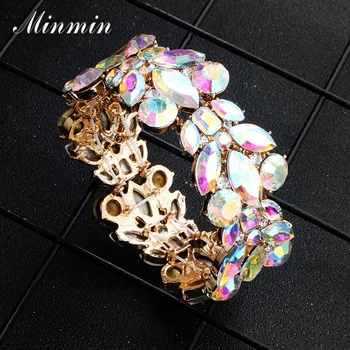 

Minmin Multicolor Crystal Floral Bangles for Women Luxury Wedding Bridal Jewelry Leaf Shape Bracelets & Bangles for Girls MSL384