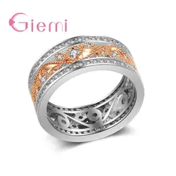GIEMI 925 пробы серебро широкий выдалбливать кольца для Для женщин серебро/розовое золото Цвет высокое качество огонь популярных Юбилей