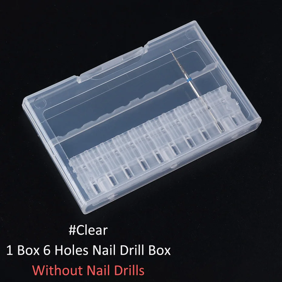 6/10 Holes Acrylic Nail Drill Bits Storage Box Clear Empty Holder Display Nail Files Container Case Manicure Accessories SA2000