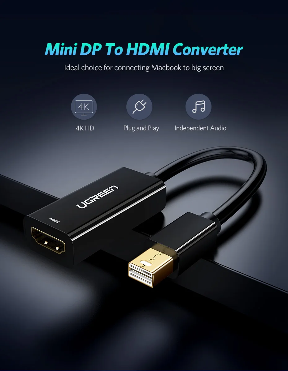 Ugreen высокое качество Thunderbolt мини дисплей порт Дисплей порт Адаптер DP к HDMI кабель для Apple Mac Macbook Pro Air