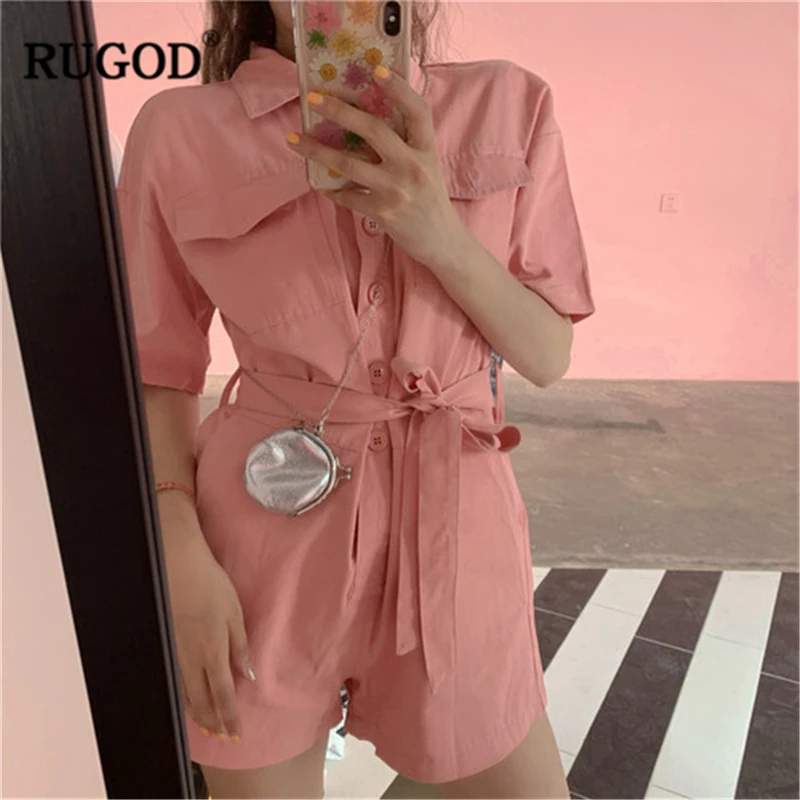 

RUGOD 2019 New Arrival Women Solid Jumpsuits And Rompers Turn-down Collar Buttons Modis комбинезон женский
