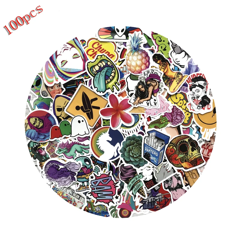 

100PCS Mixed Creative ET Anime Cartoon Stickers for Luggage Laptop Skateboard bike Car- Styling Vinyl Decal Home Decor Stickers