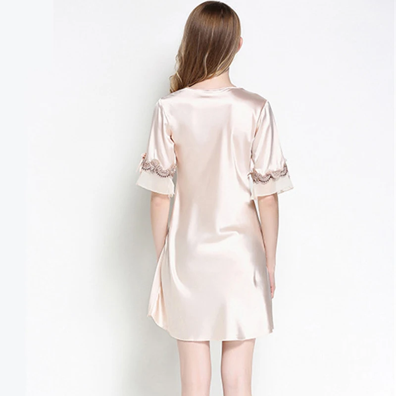 Women-Silk-Satin-Nightgown-Short-Sleeve-Sleepshirt-V-neck-Night-Shirt-Elegant-Night-Dress-Lace-Sleeping (1)