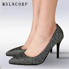 Plus Size 34-43 Women Pumps Bling High Heels Glitter Shoes Woman Sexy Pointed Toe Shallow Party Gold Silver Dress wedding shoes Plus Size 34-43 Women Pumps Bling High Heels Glitter Shoes Woman Sexy Pointed Toe Shallow Party Gold Silver Dress wedding shoes
