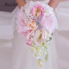 Стиль коралловый розовый пион Свадебные цветы Свадебные букеты водопад Бабочка Кристалл букеты брошь невесты букеты