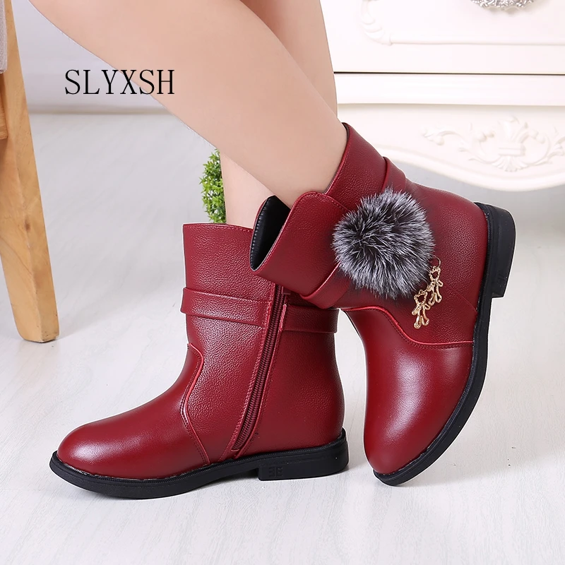 

SLYXSH New winter Fashion Child Leather Snow Boots For Girls Boys Warm Boots Shoes Casual Plush Child Baby Toddler Shoe