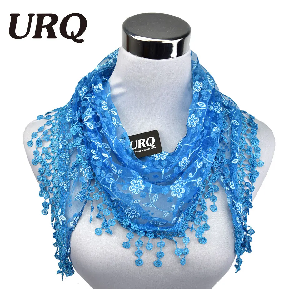 

New Brand design Summer Lady Lace Scarf Tassel Sheer Metallic Women Triangle Bandage Floral scarves Shawl L10A5108