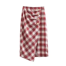 Весной и летом высокой талией нерегулярные hemiskirt сто кожей-длинная юбка в клетку