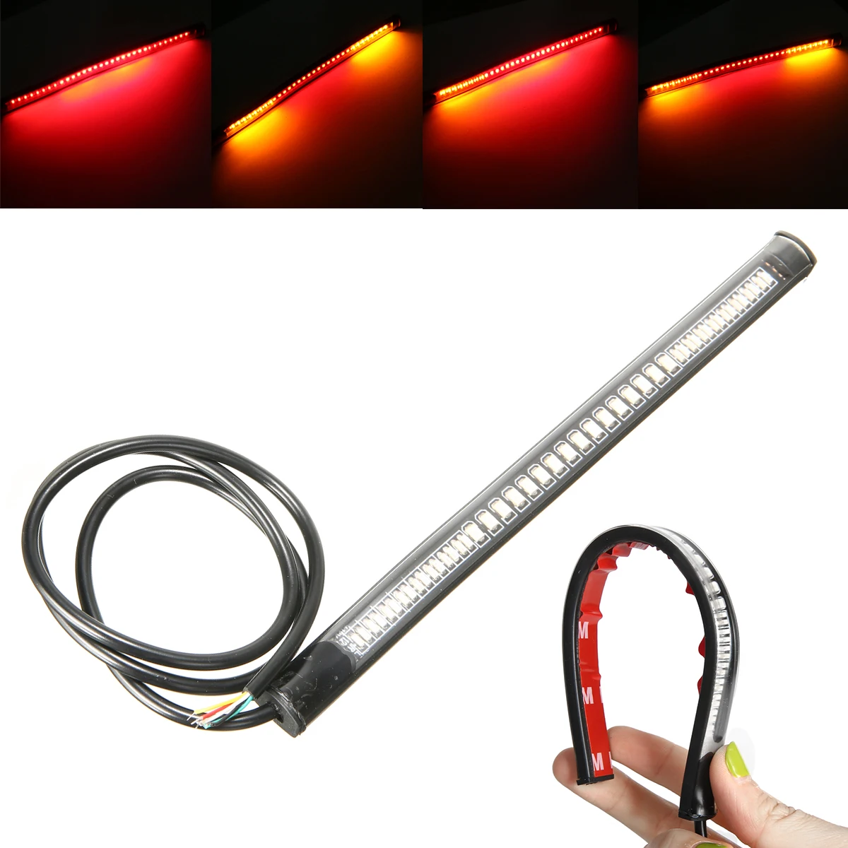1PC Super Bright Motorcycle Plate Brake Tail Lamp Amber Turn Signal Light 12V Strip Light Black Base For Moped Scooter